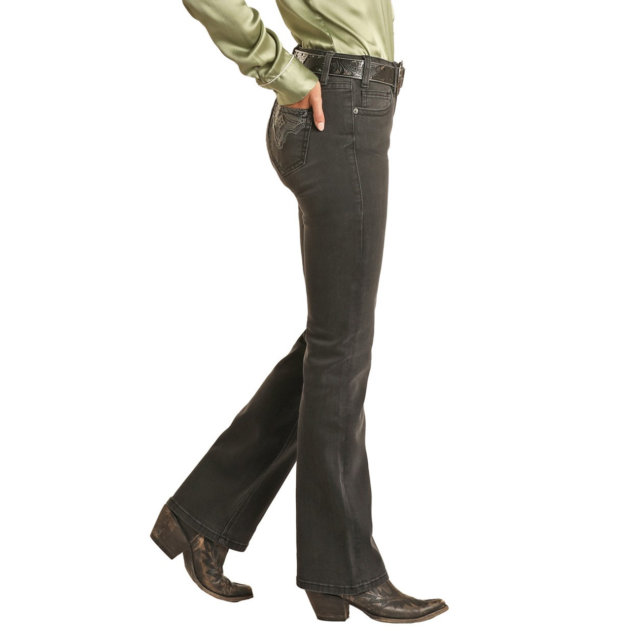 Rock & Roll Women's Mid Rise Extra Stretch Boot Cut Jeans - Black