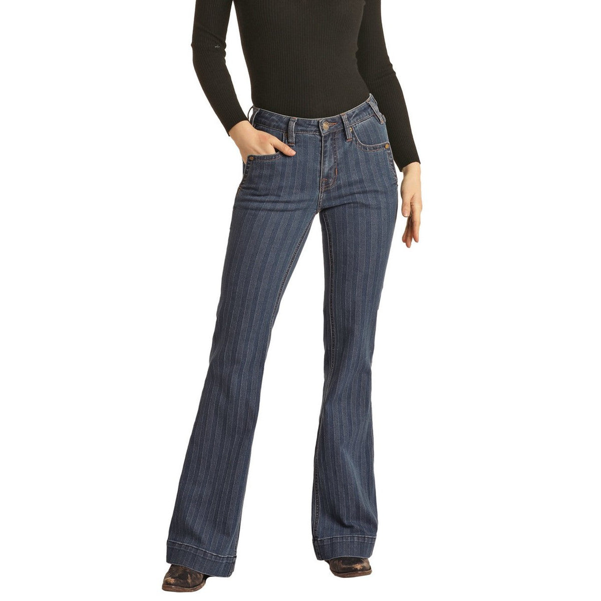 Rock & Roll Women's Mid Rise Extra Stretch Trouser Jeans - Medium Vintage - Irvine Tack & Western Wear