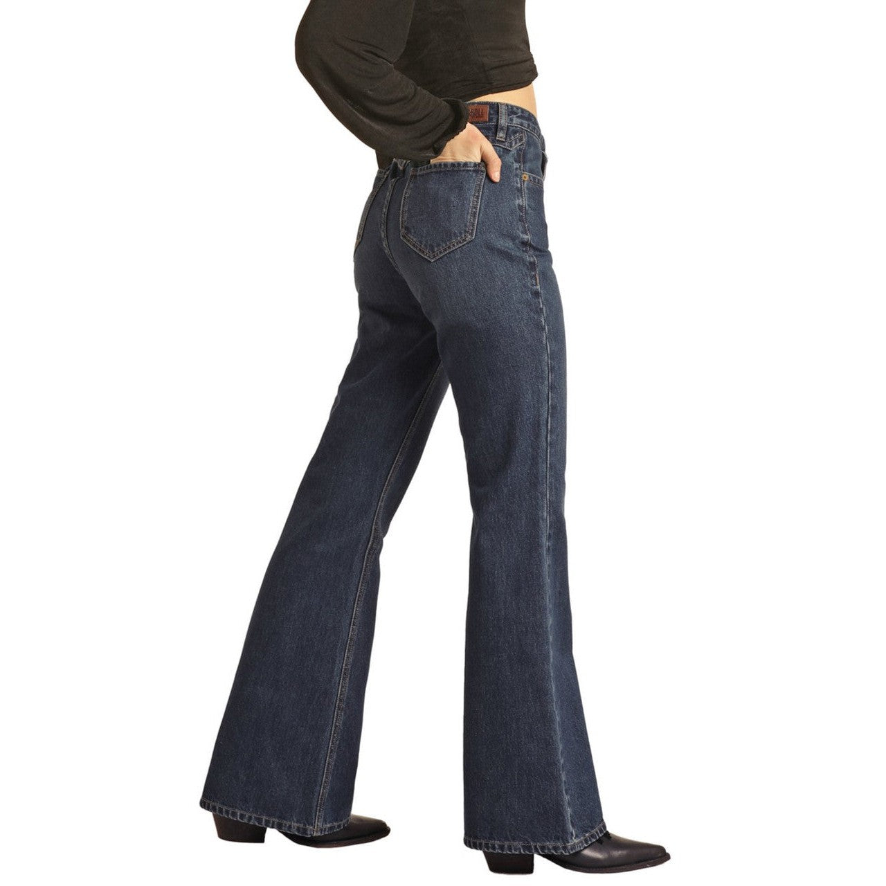 Rock & Roll Women's Yoke Detail High Rise Flare Jeans - Medium Wash