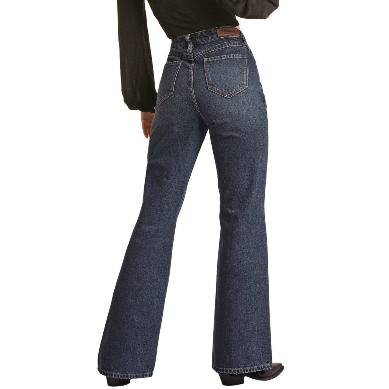 Rock & Roll Women's Yoke Detail High Rise Flare Jeans - Medium Wash