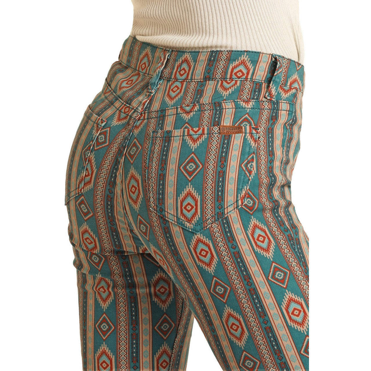 Rock & Roll Women's High Rise Stretch Aztec Flare Jeans - Teal