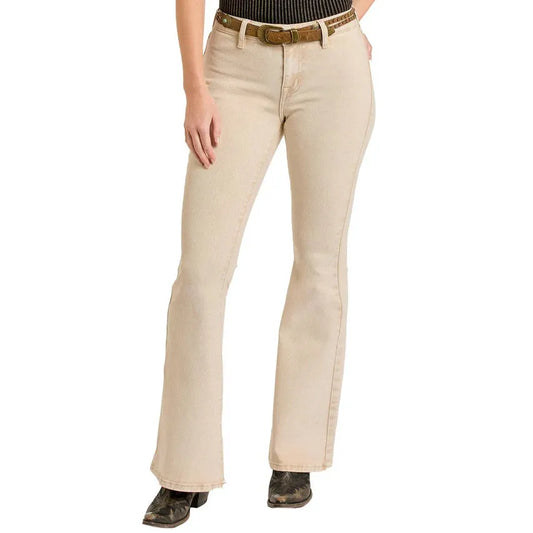 Rock & Roll Women's Button Flare High Rise Slim  Jeans- Natural