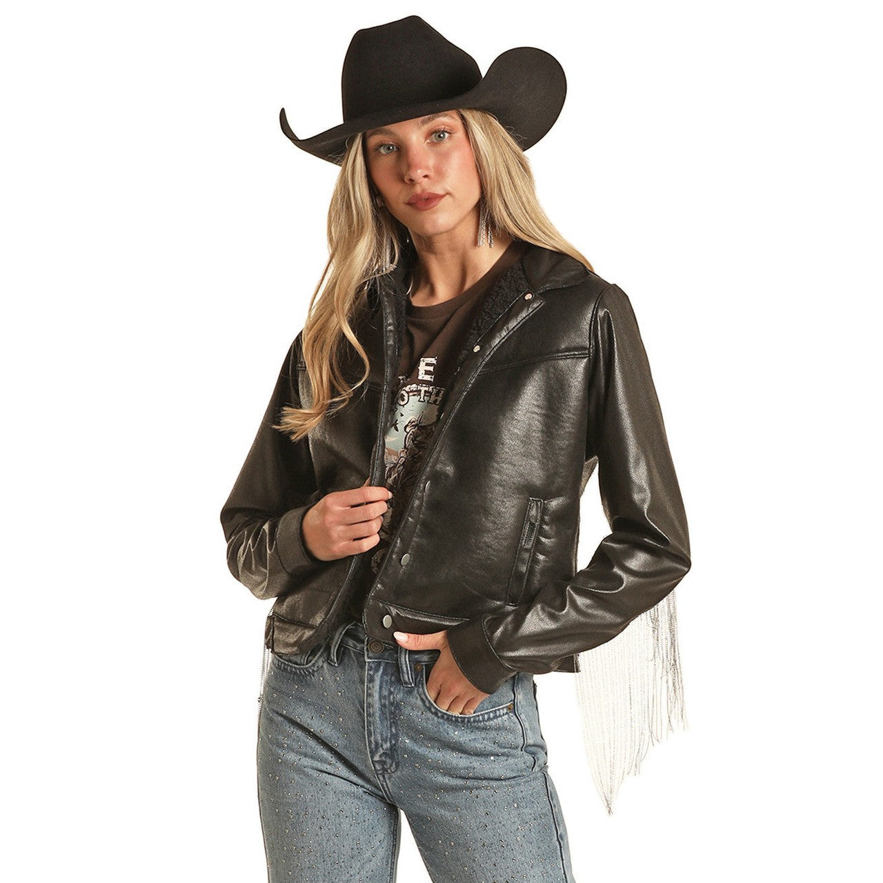 Rock & Roll Women's Sherpa Lined Jacket - Black