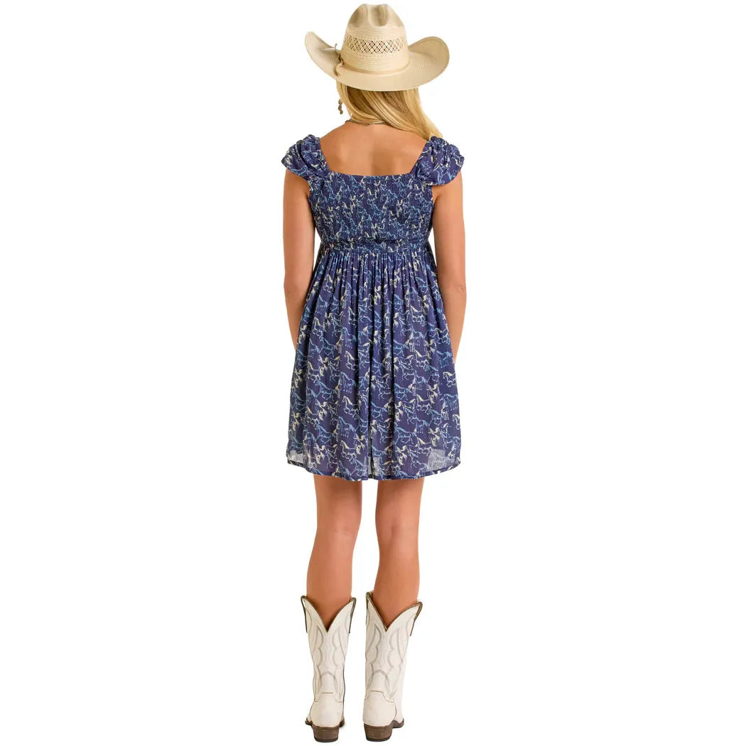 Rock & Roll Horse Mini Dress-Navy