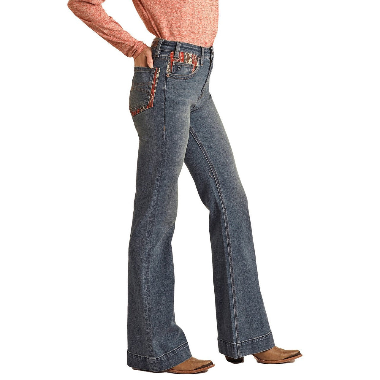 Rock & Roll Hooey Women's High Rise Trouser Jeans - Medium Vintage