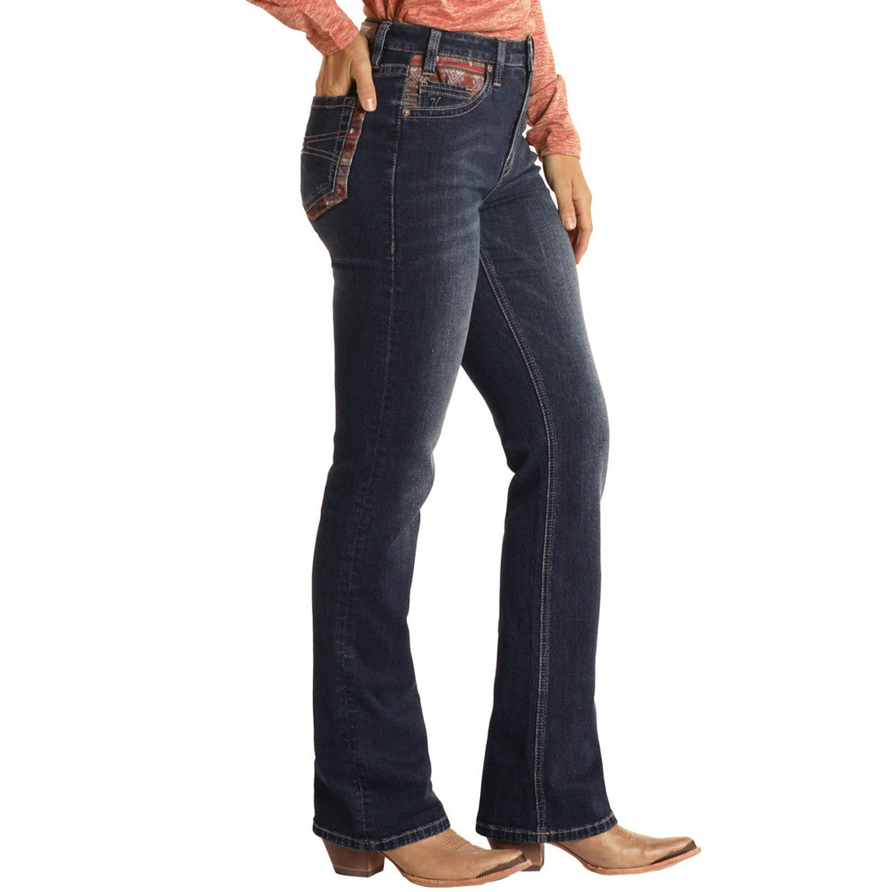 Hooey Women's High Rise Extra Stretch Bootcut Jeans - Dark Vintage