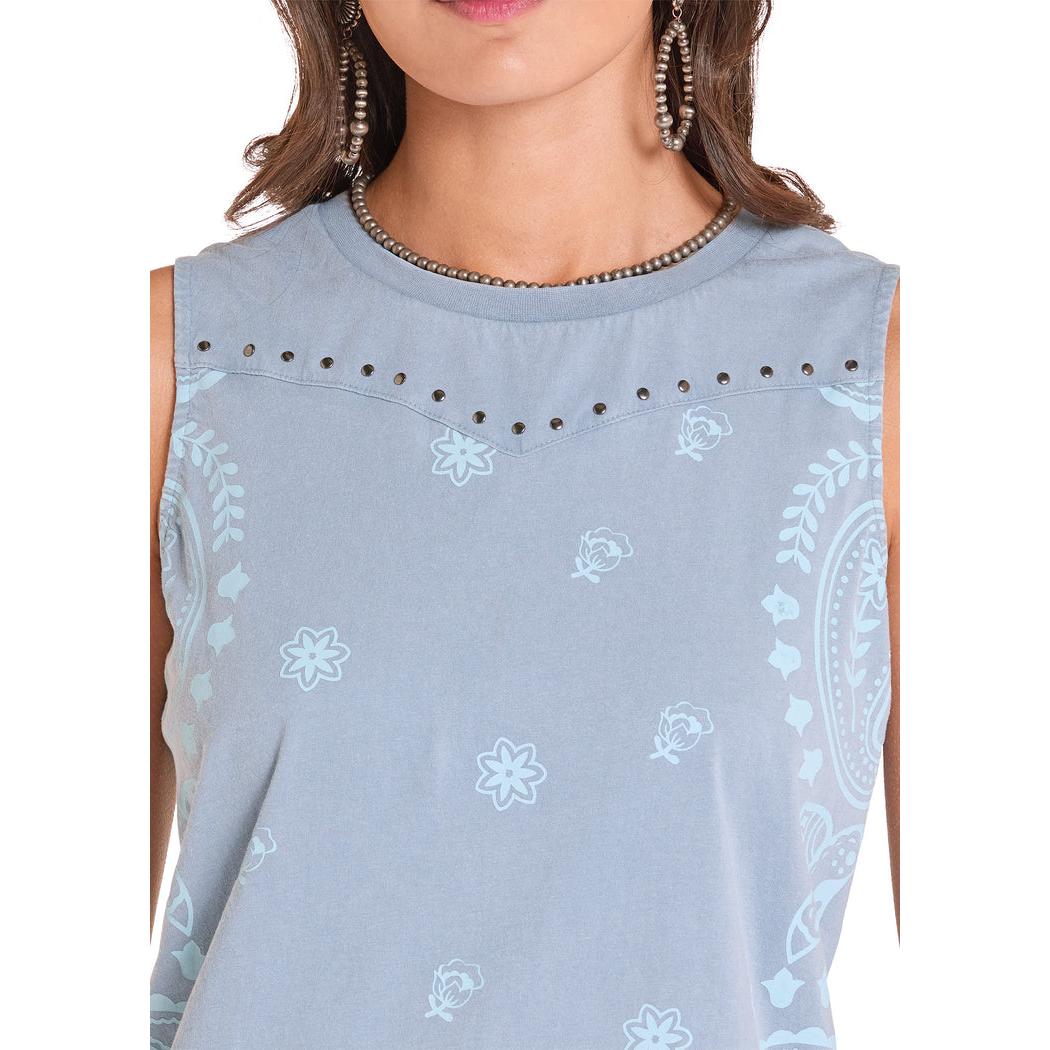 Rock & Roll Women's Bandana Print Sleeveless Shirt - Powder Blue