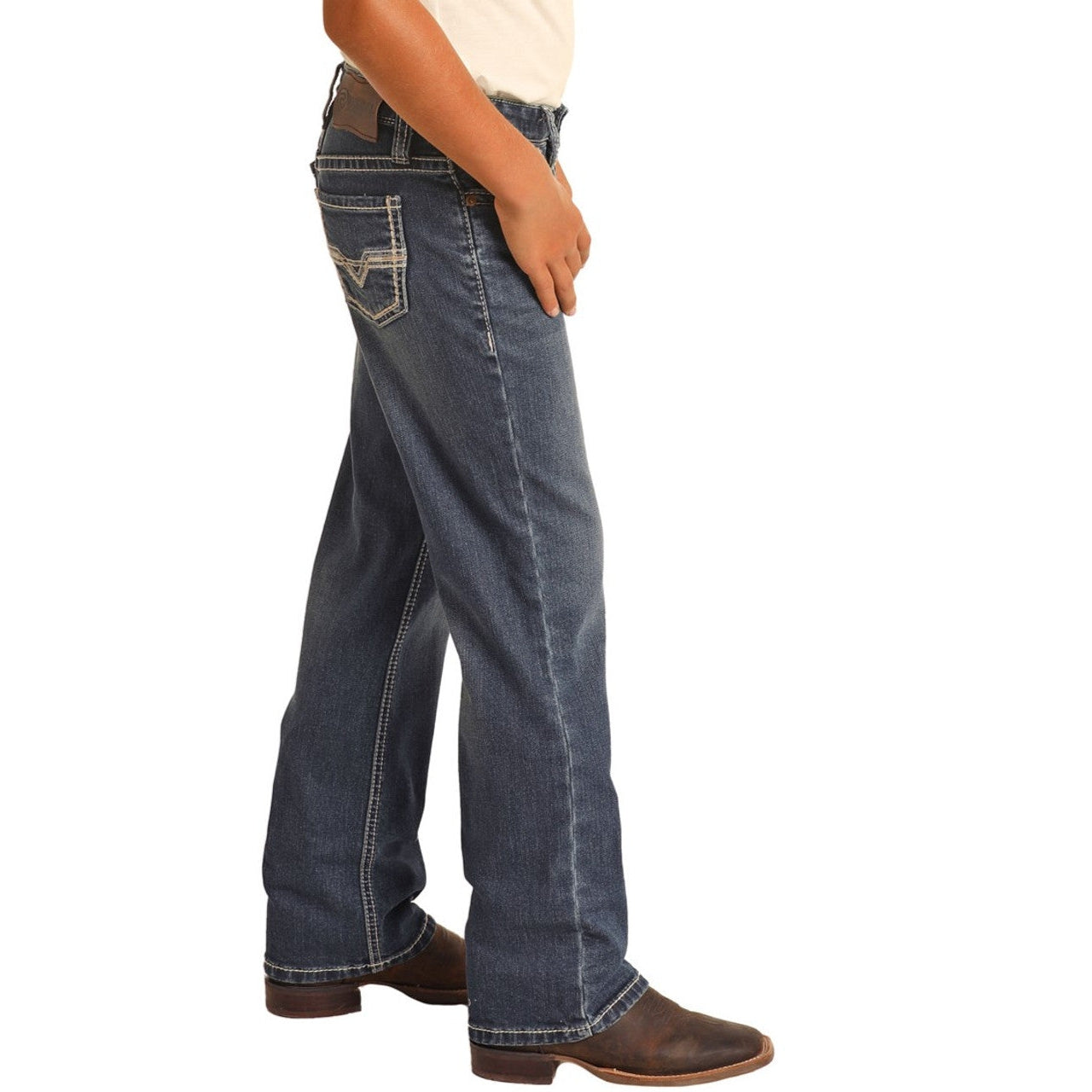 Rock & Roll Boy's Relaxed Tapered Fit Stretch Stackable Bootcut Jeans - Dark Vintage