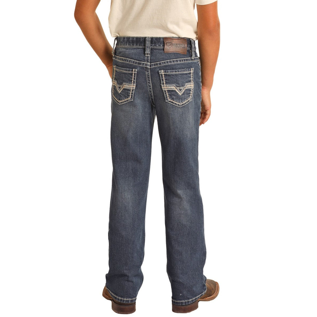 Rock & Roll Boy's Relaxed Tapered Fit Stretch Stackable Bootcut Jeans - Dark Vintage