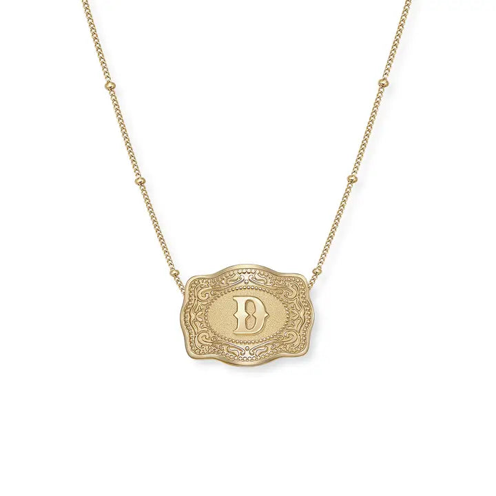 SpurWest Mini Belt Initial Buckle Necklace- Gold