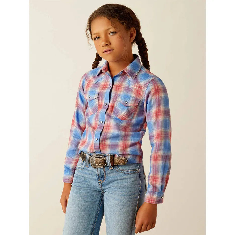 Ariat Girl's Long Sleeve Sammy Snap Shirt- Berry Plaid