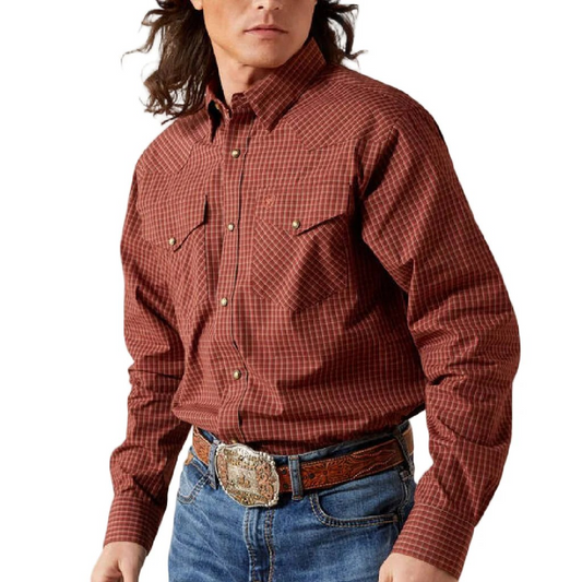 Ariat Men's Pro Fabian Plaid Pearl Snap Long Sleeve Shirt - Red