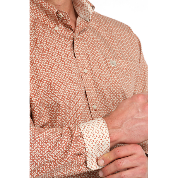 Cinch Men's Geometric Print Button Down Long Sleeve Shirt - Orange