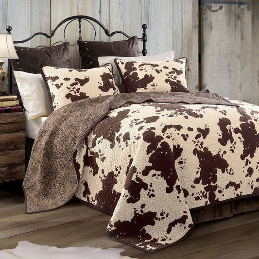 HiEnd Accents Elsa Cowhide Quilt Set- 4 pieces - Chocolate