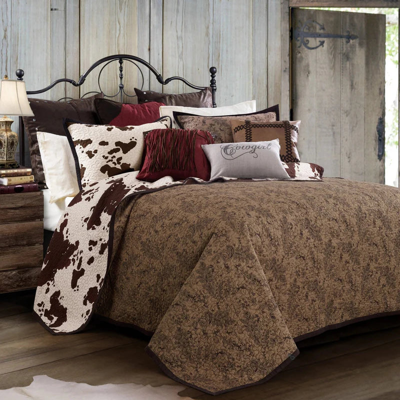 HiEnd Accents Elsa Cowhide Quilt Set- 4 pieces - Chocolate