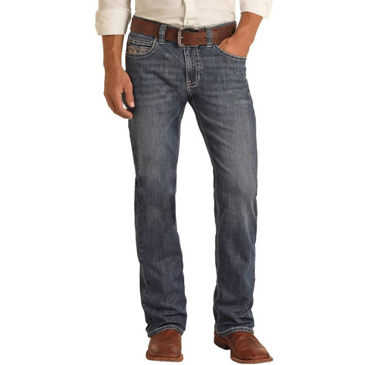 Rock & Roll Men's Flat Seam Embroidered Straight Leg Jean - Medium Vintage Wash