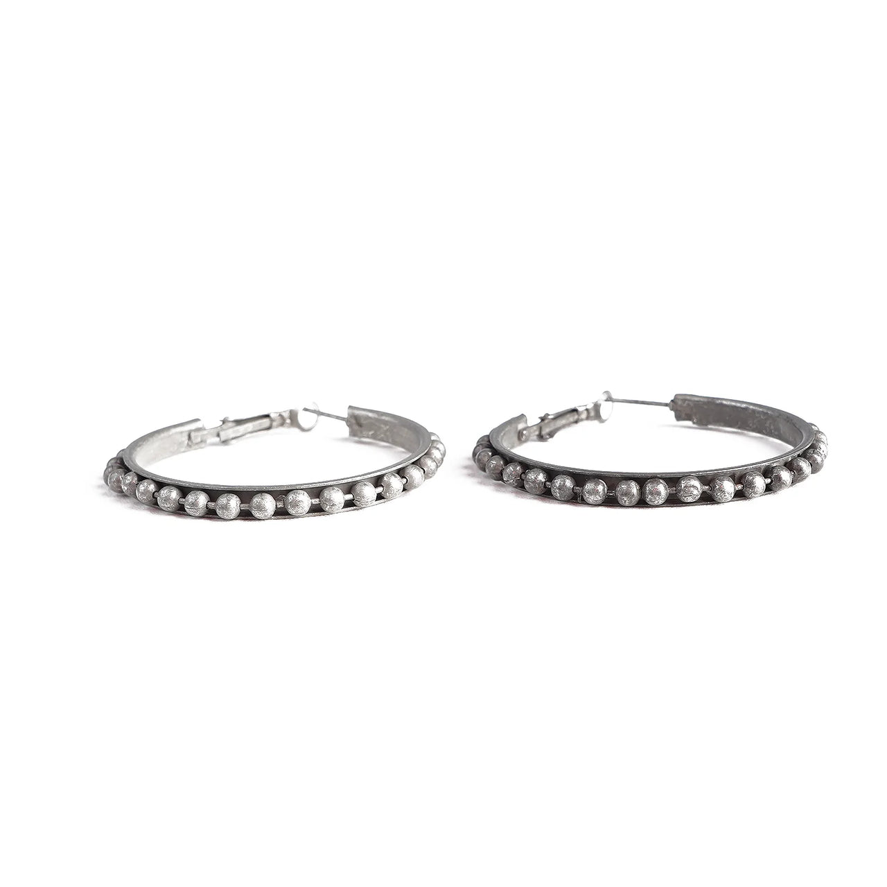 Wrangler Women's Simple Silver Plated & Silver Beaded Hoop Earrings