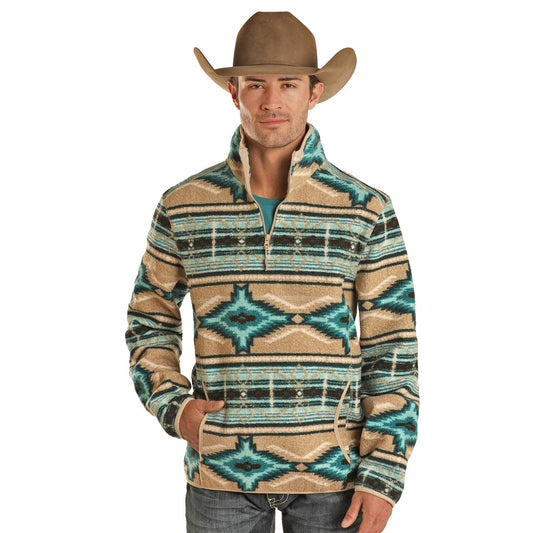 Men's Rock & Roll Aztec Turquoise/Tan Pullover