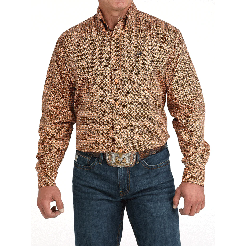 Cinch Men's Long Sleeve Print Shirt - Coral