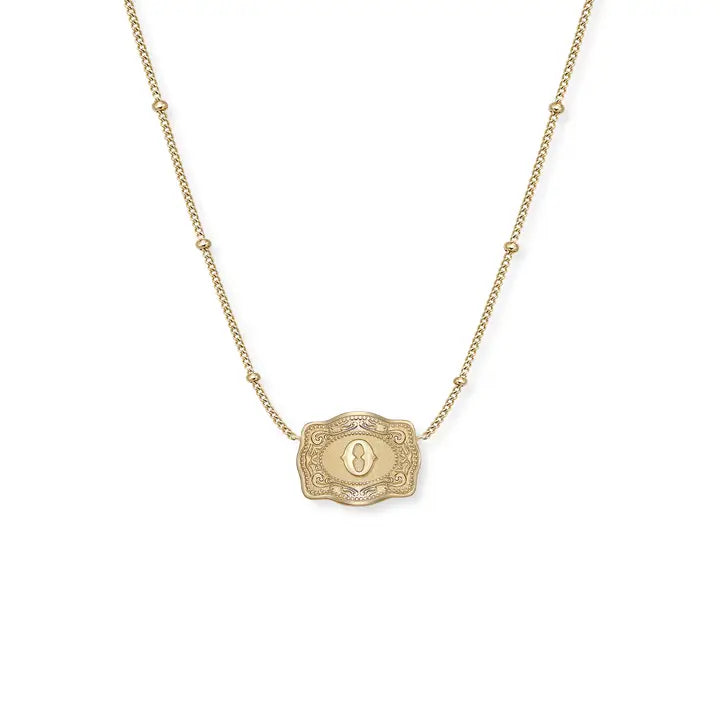 Spur West Ultra Mini Belt Buckle  Initial Necklace- Gold