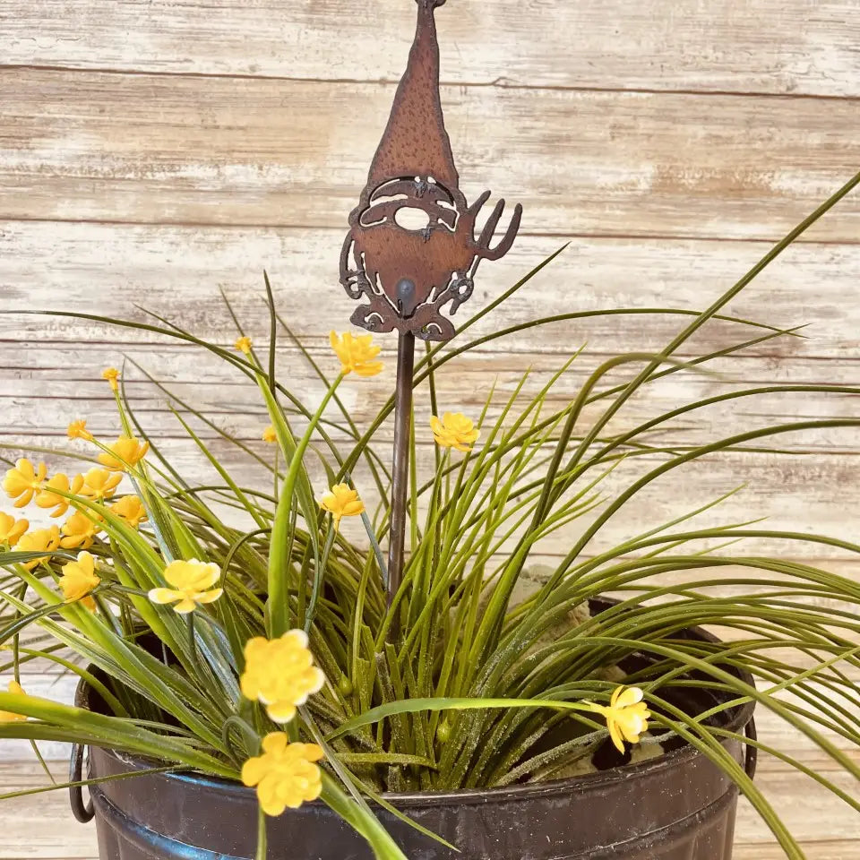 Gnome With Rake Plant Stake