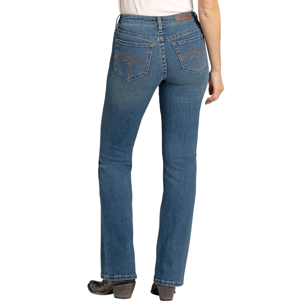 Rock & Roll Women's Boot Stitch Embroidered High Rise Boot Cut Jeans - Medium Wash