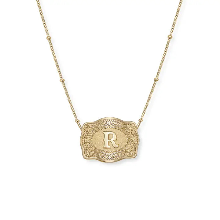 SpurWest Mini Belt Initial Buckle Necklace- Gold