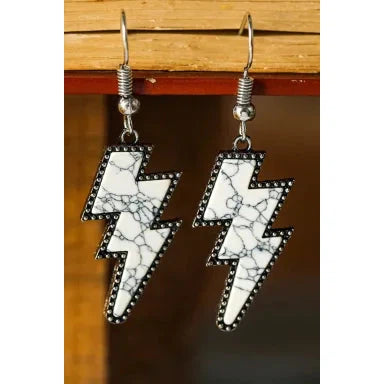 Dear Lover White Marble Texture Retro Lightning Bolt Earrings