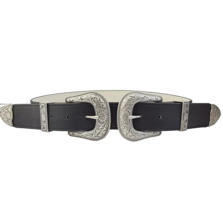 Axesoria West Women's Western Double Buckle Belt- Black