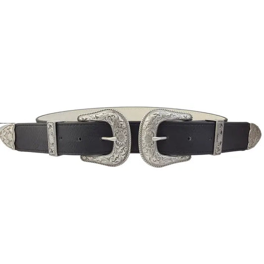 Axesoria West Women's Western Double Buckle Belt- Black