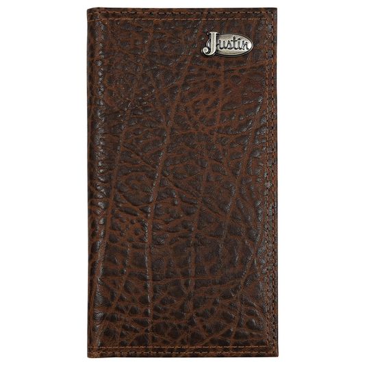 Justin Men's Genuine Textured Leather Rodeo Wallet with Antique Silver Justin Logo