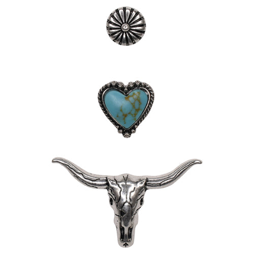 Justin Hat Pin 3 pack Faux Turquoise Heart