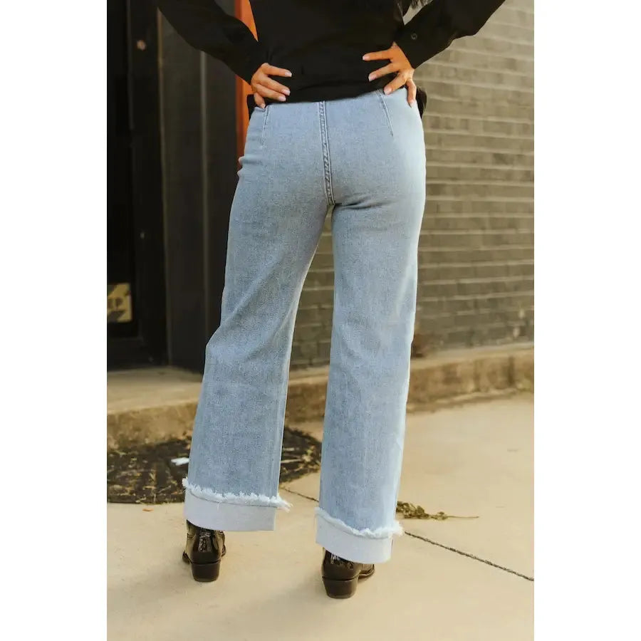 Lucky & Blessed Women's High Rise Boyfriend Cuffed Jeans- Light Wash
