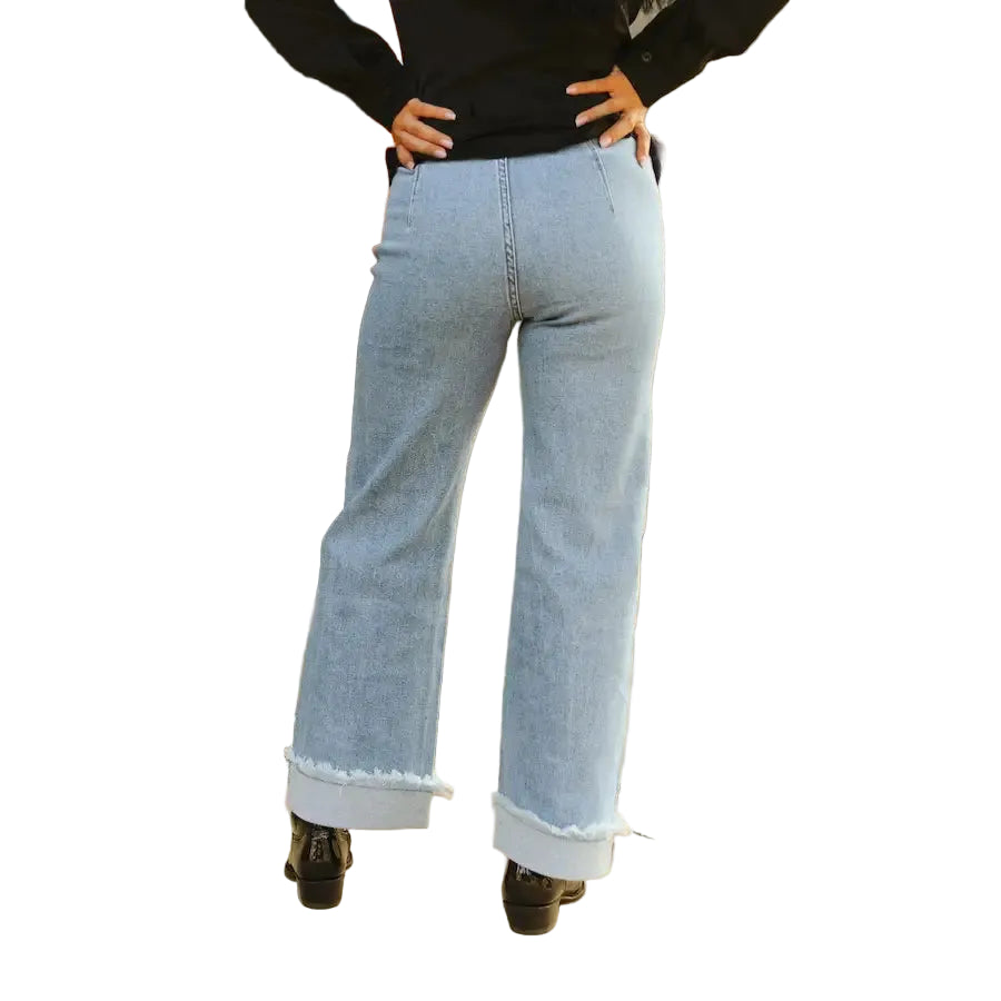 Lucky & Blessed Women's High Rise Boyfriend Cuffed Jeans- Light Wash