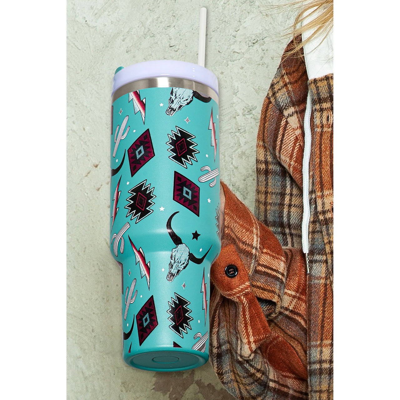 Dear Lover 40oz Western Aztec Pattern Print Stainless Steel Insulated Cup - Light Blue