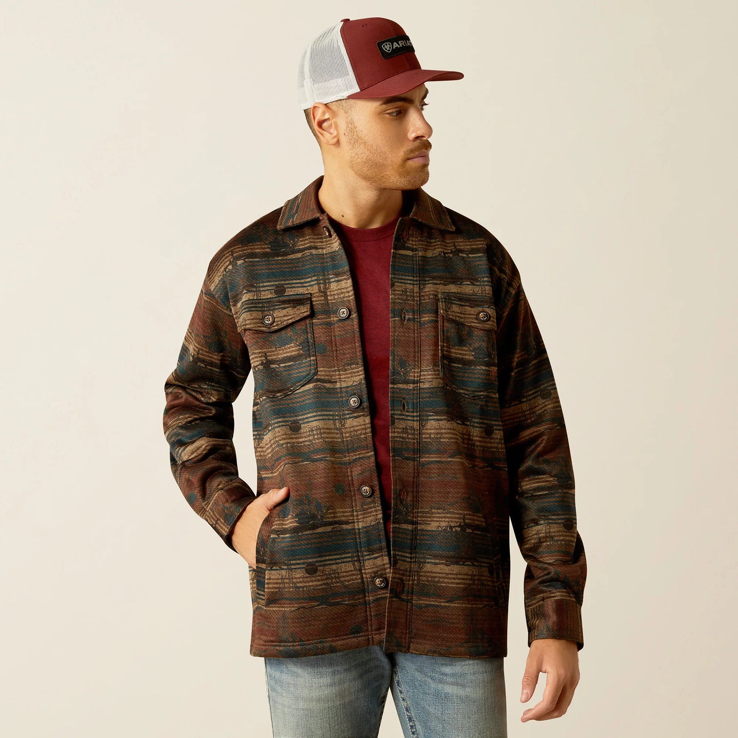 Ariat Men's Caldwell Printed Shirt Jacket- Brown