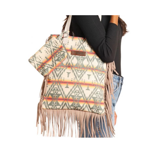 Rock & Roll Aztec Print Bag with Fringe