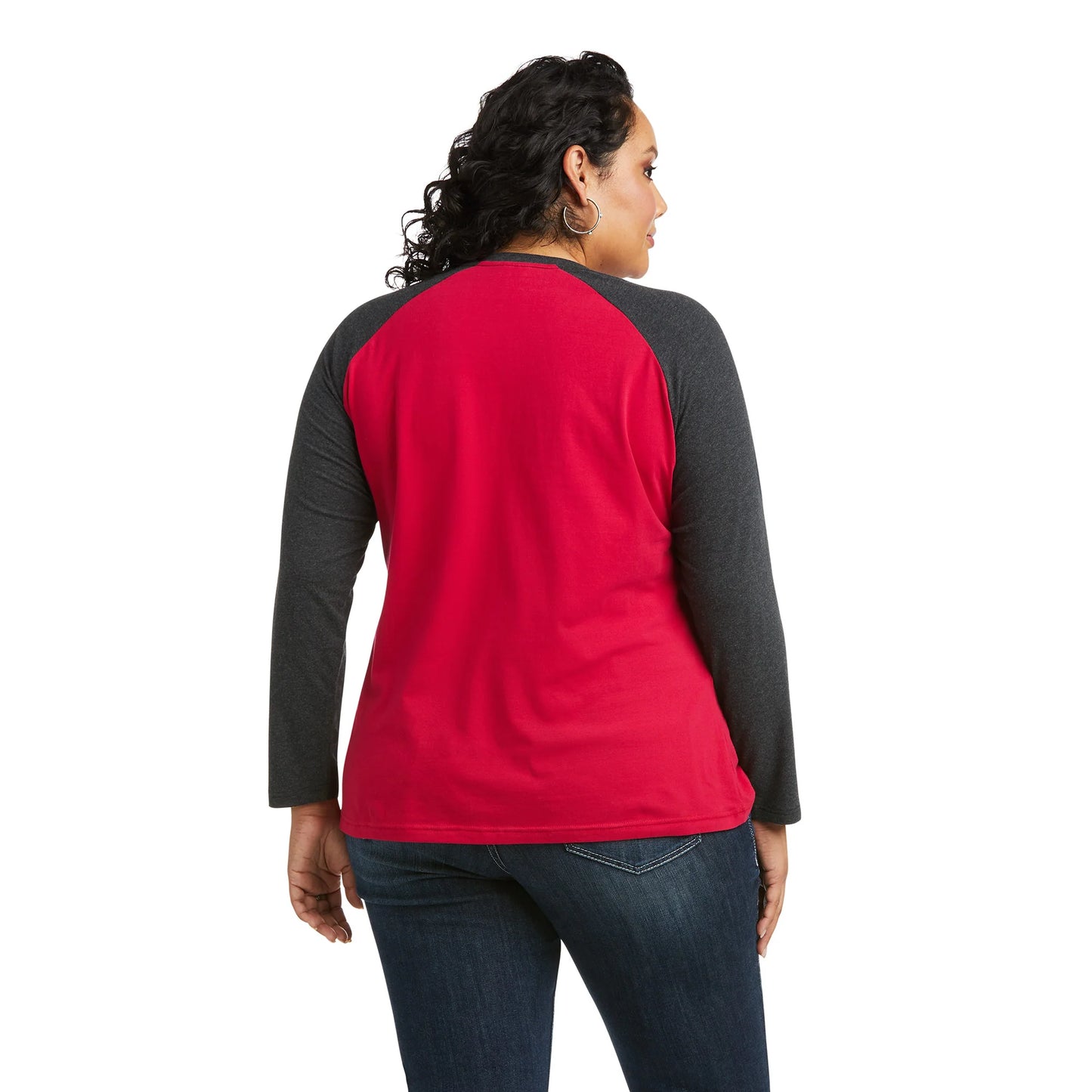Ariat Womens Loop Tee BSBL T-Shirt PRS Red/Heather Charcoal