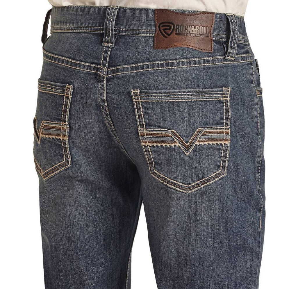 Rock & Roll Men's Flat Seam Embroidered Straight Leg Jean - Medium Vintage Wash