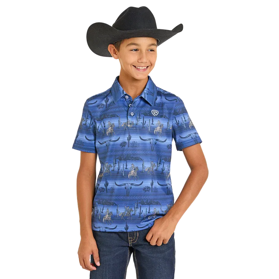 Rock & Roll Boy's Cowboy Short Sleeve Polo Shirt - Navy