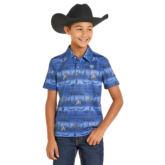 Rock & Roll Boy's Cowboy Short Sleeve Polo Shirt - Navy