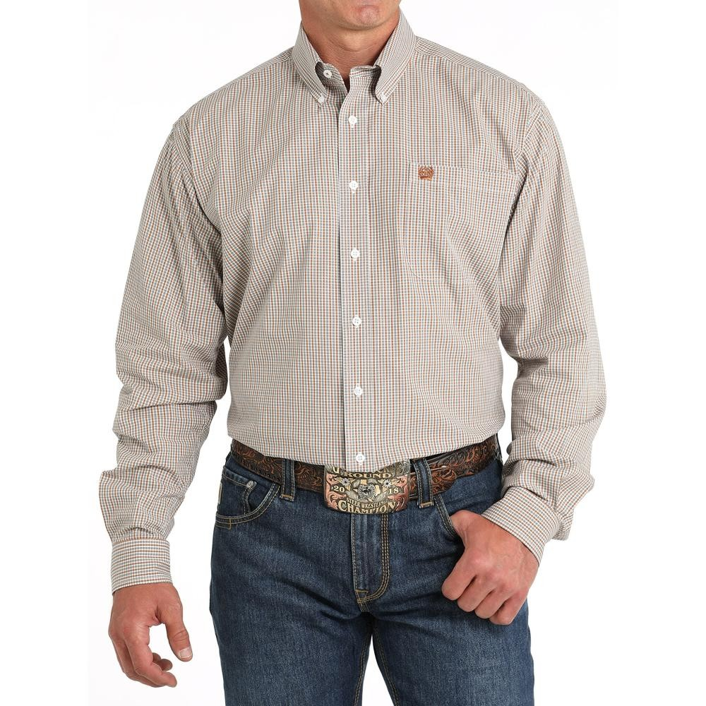 Cinch Classic Fit Long Sleeve Men's Cotton Patterned Shirt - White