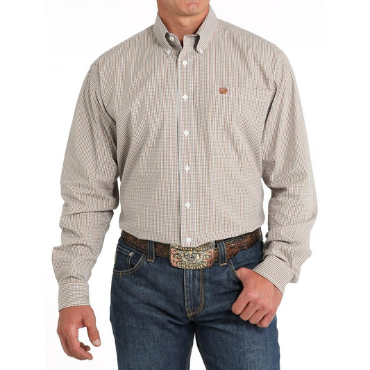 Cinch Classic Fit Long Sleeve Men's Cotton Patterned Shirt - White