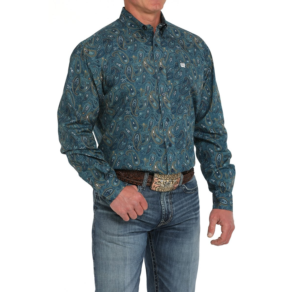 Cinch Men's Long Sleeve Paisley Print Shirt- Blue