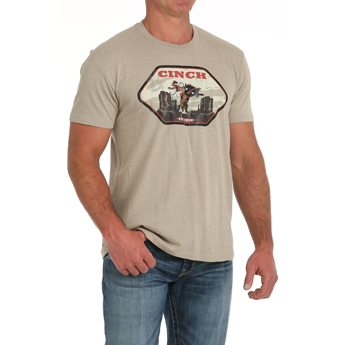 Cinch Men's Short Sleeve Buckin' Horse Tee Shirt- Khaki