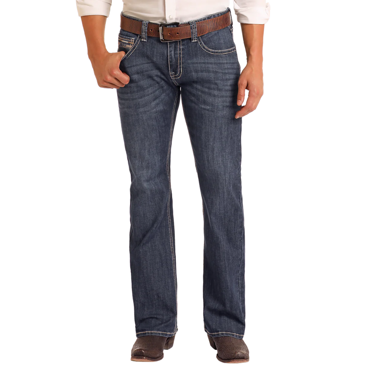 Rock & Roll Men's Raised Denim Pistol Bootcut Jeans - Dark Wash