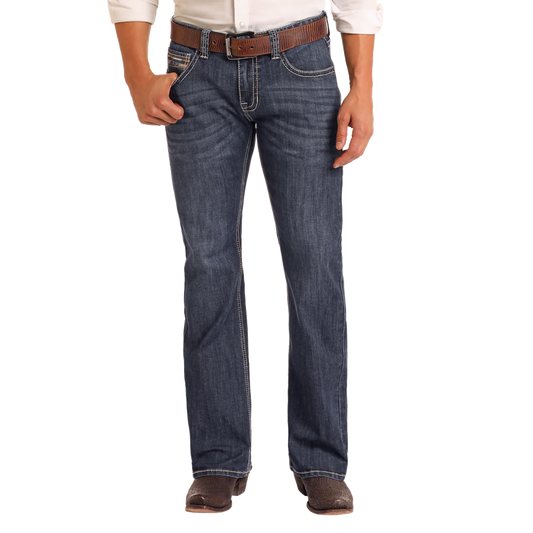 Rock & Roll Men's Raised Denim Pistol Bootcut Jeans - Dark Wash