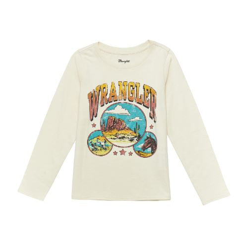 Wrangler FA 24 West Girl's Long Sleeve Desert Graphic Shirt - White