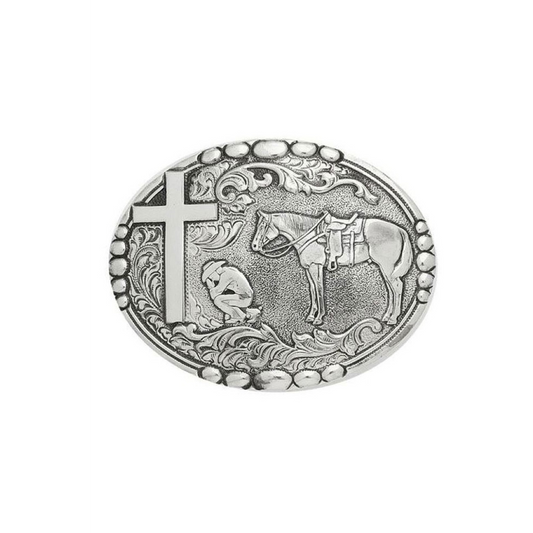 Crumrine Oval Cowboy Prayer Buckle - Silver