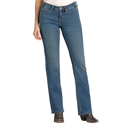 Rock & Roll Women's Boot Stitch Embroidered High Rise Boot Cut Jeans - Medium Wash